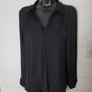 Sfera Basic Black Silky V-neck Blouse Size large